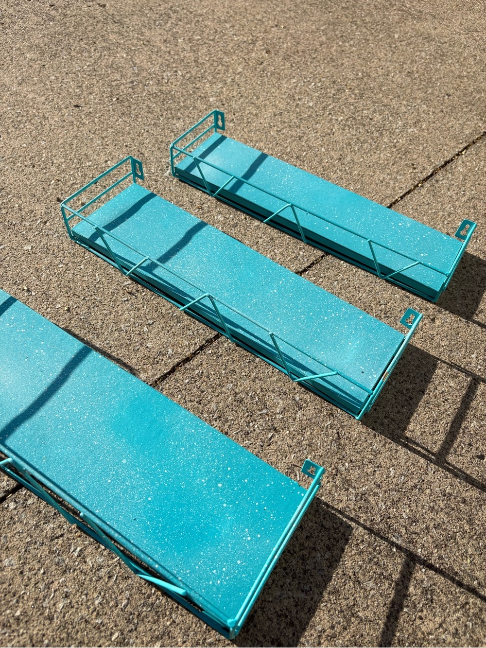 Turquoise w/white splash floating wall Shelves - Set of 3
